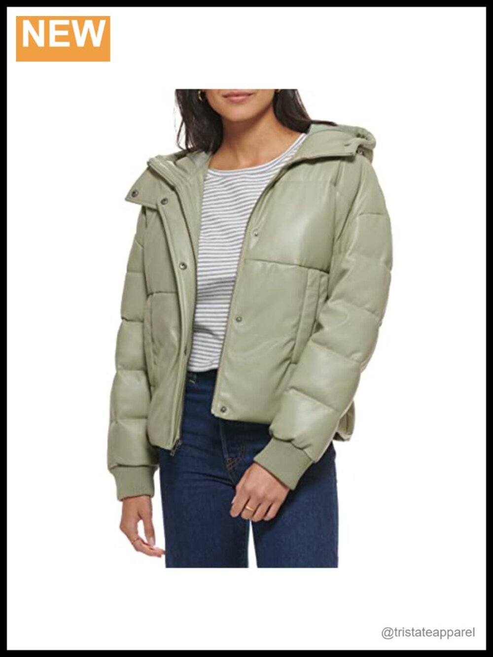 Women's Cinch Waist Puffer Jacket Faux Leather Quilted